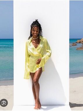 Rat & Boa Yellow Paloma Satin Mini Dress